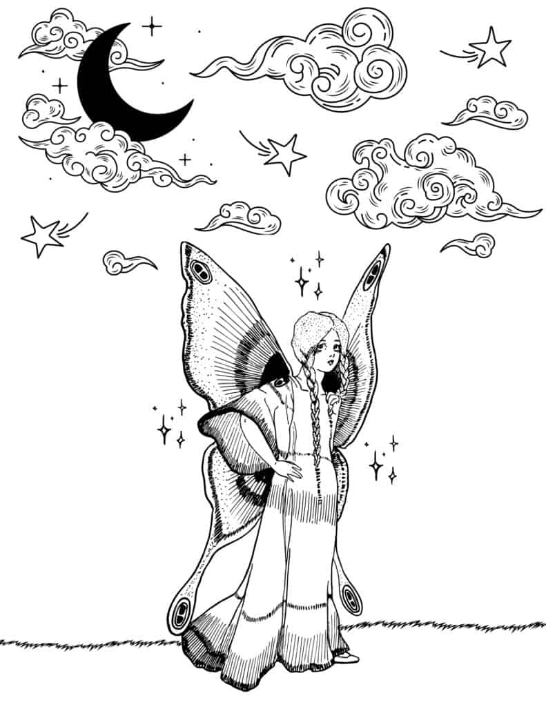fairy standing in a moonlit field