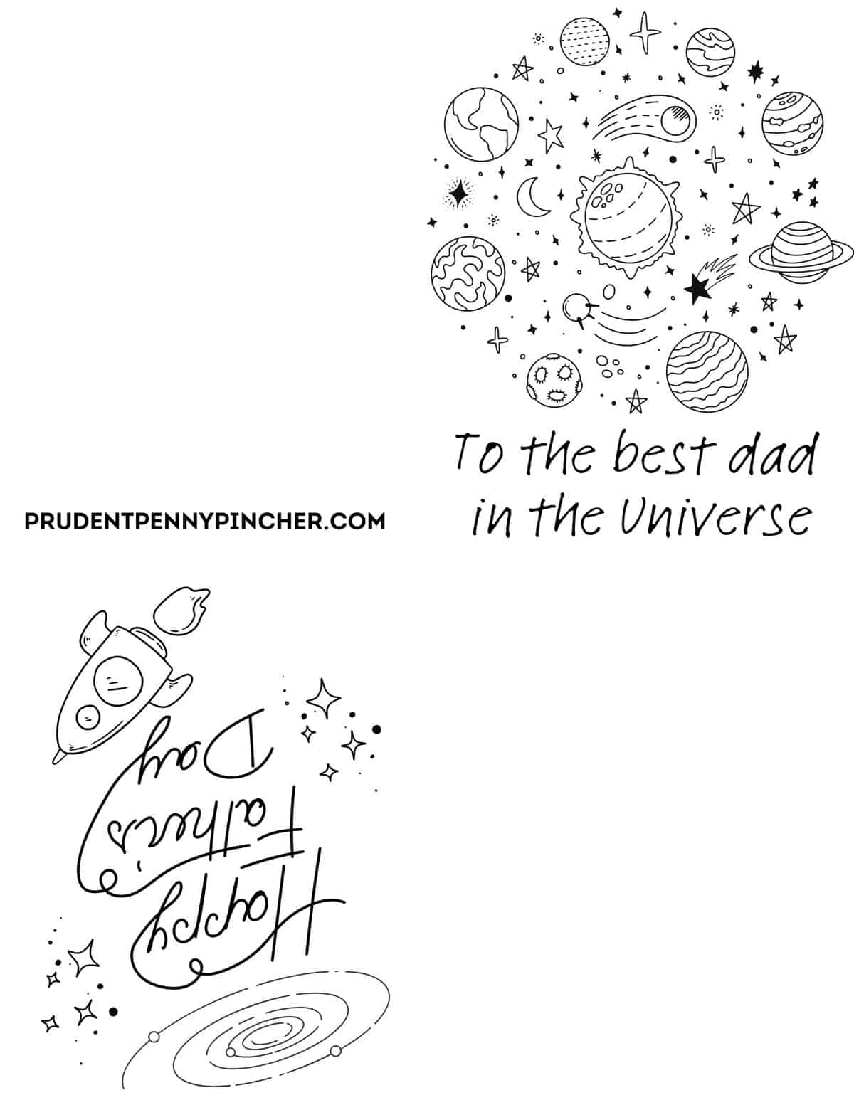 Best Dad in the Universe Coloring Page Printable Father's Day Card