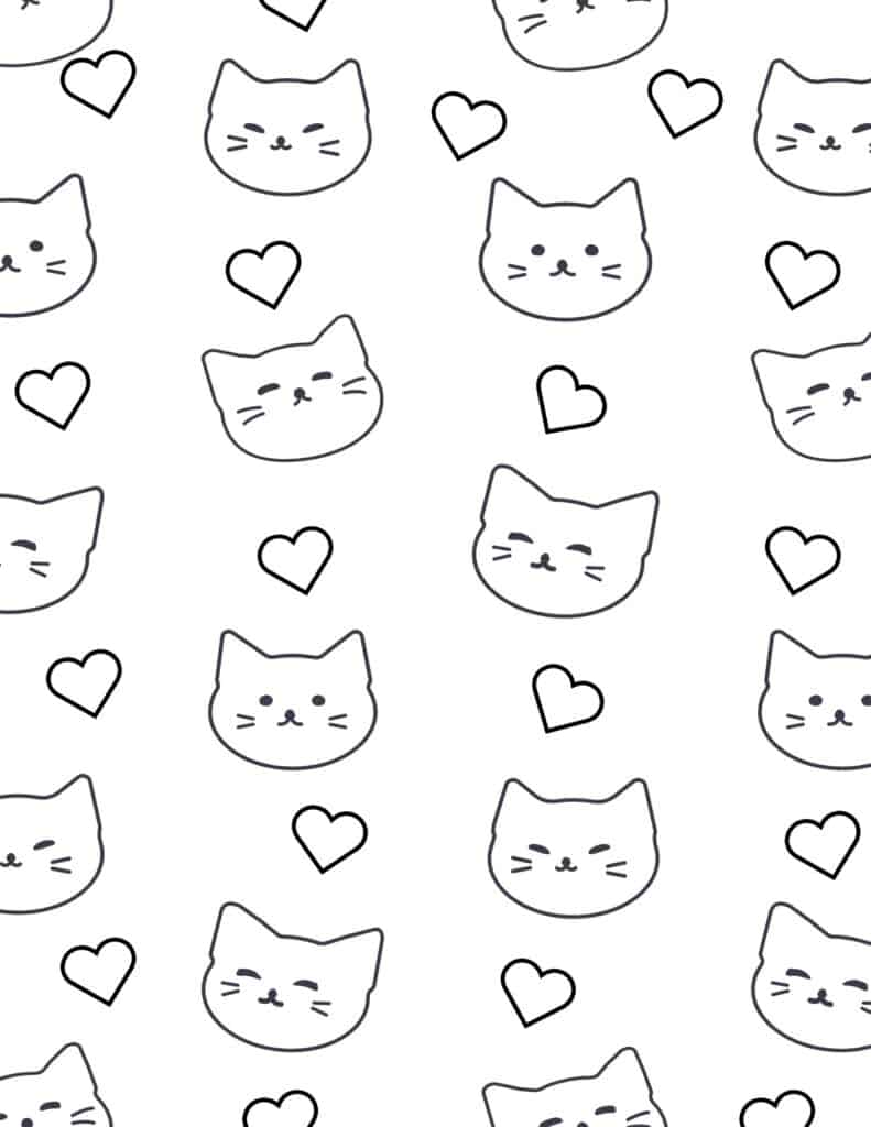 cat faces background with hearts