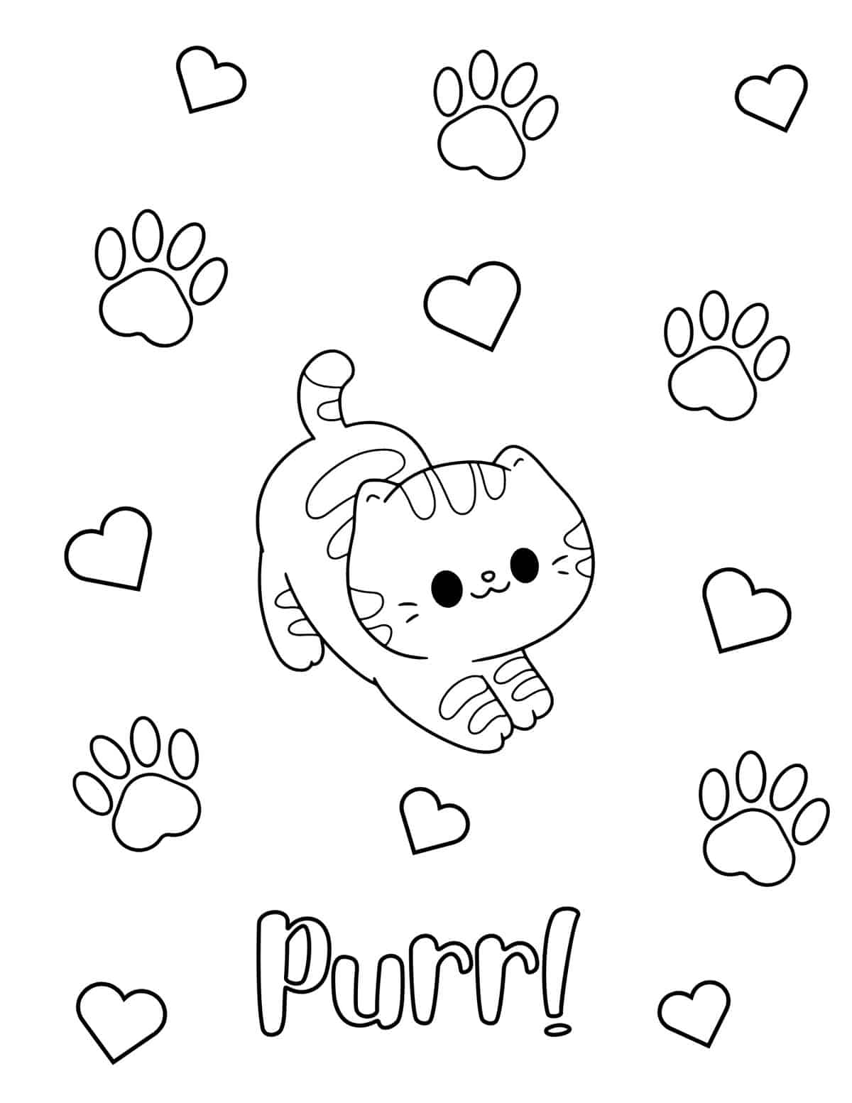 purring cat coloring page for kids