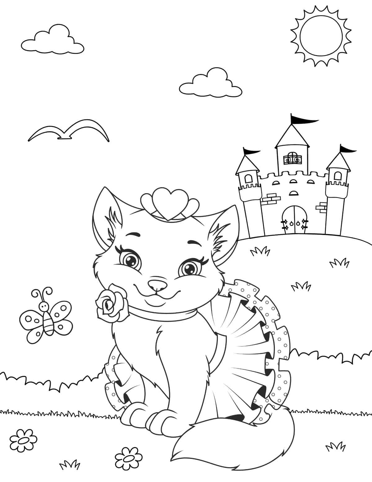 princess cat coloring page