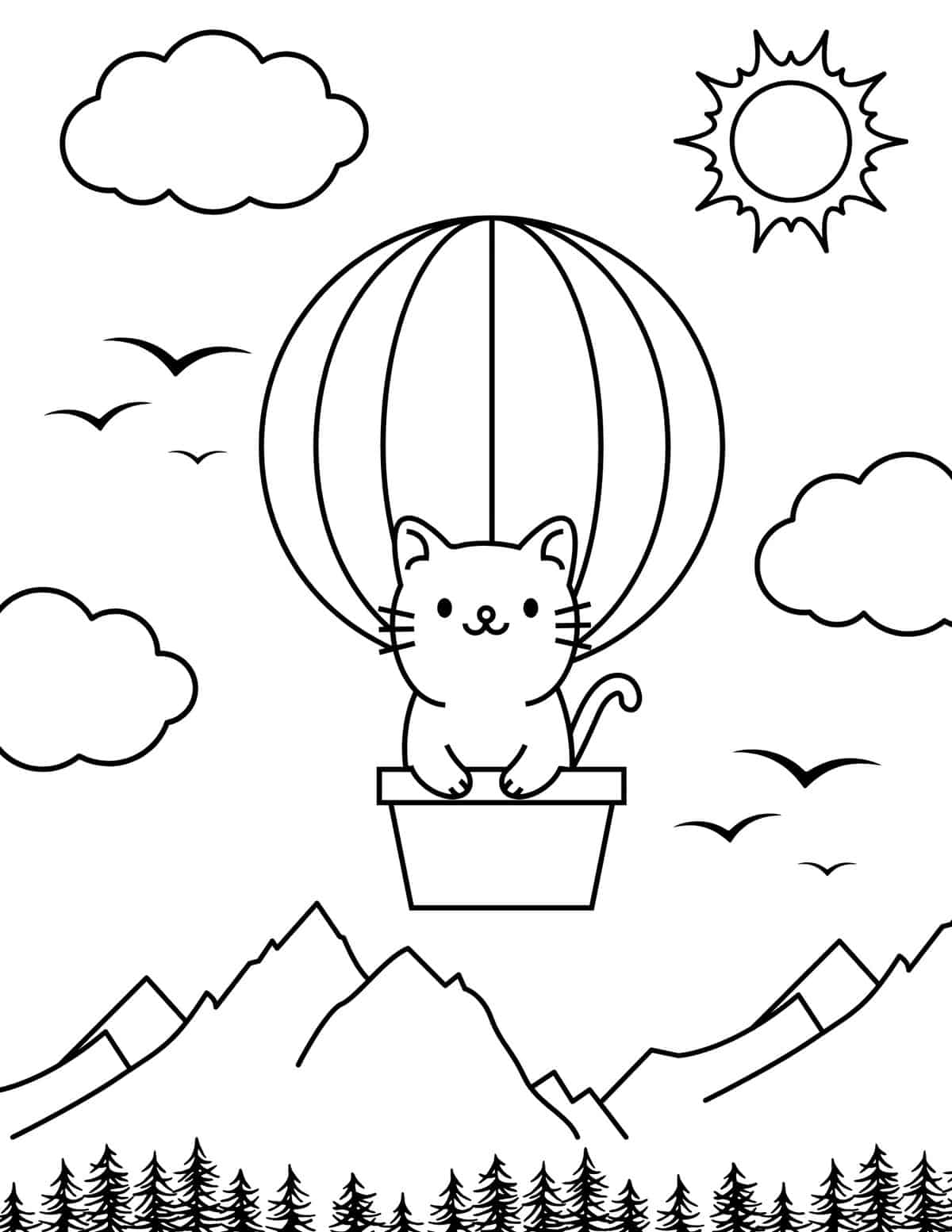 cat riding on hot air balloon