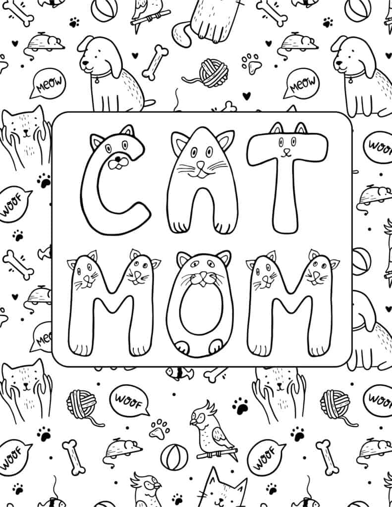 cat mom cat background coloring page