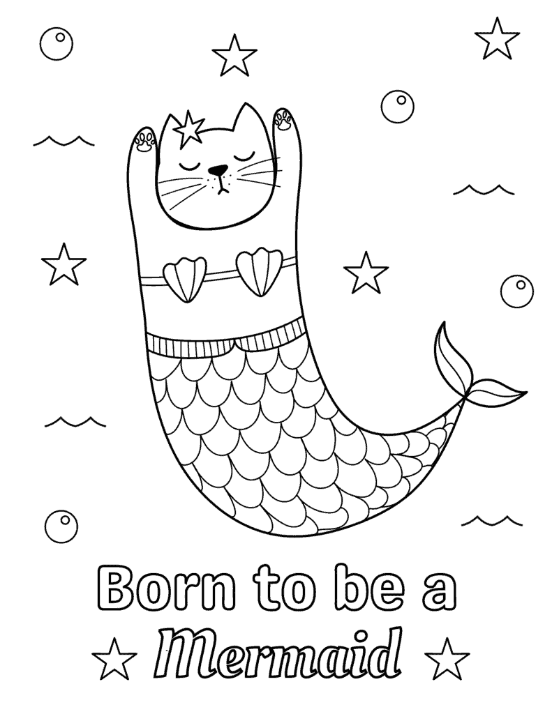 cat mermaid coloring page