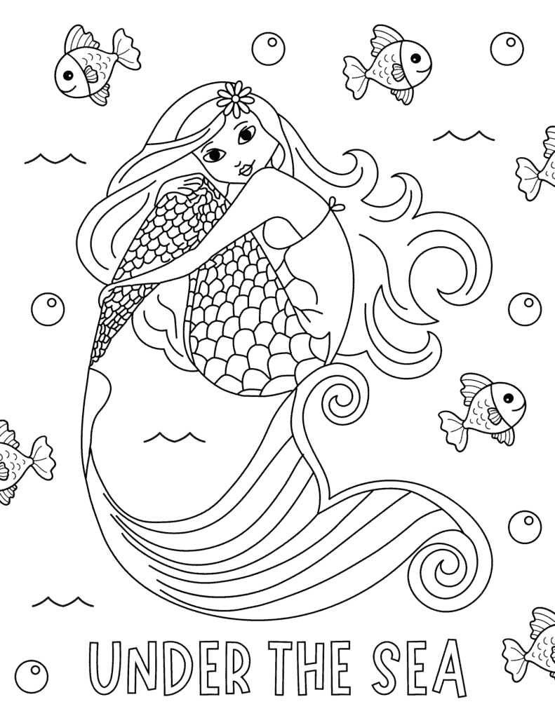 under the sea mermaid coloring page
