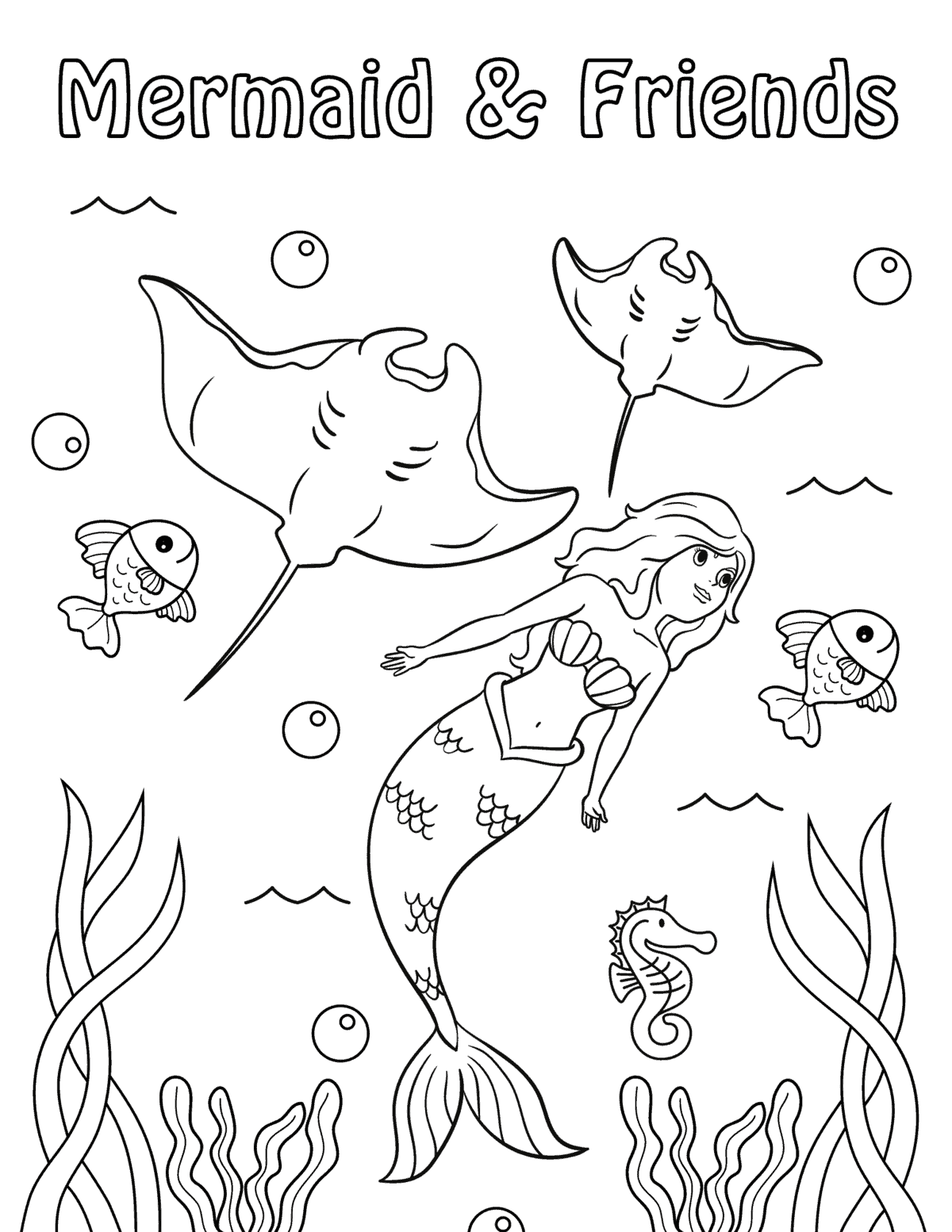 mermaid and her friends coloring page