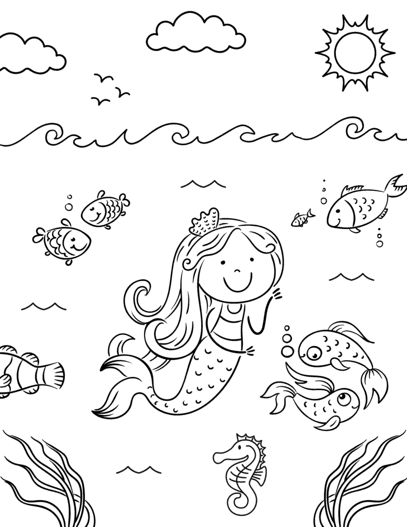 little kid mermaid coloring page