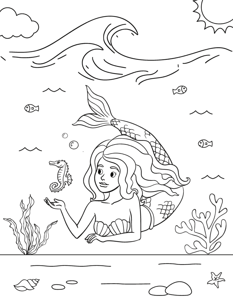 mermaid under the sea coloring page