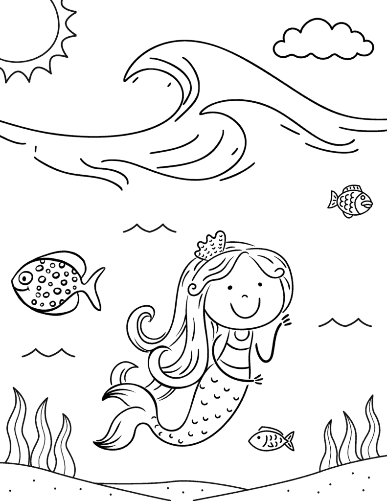 smiling mermaid coloring page