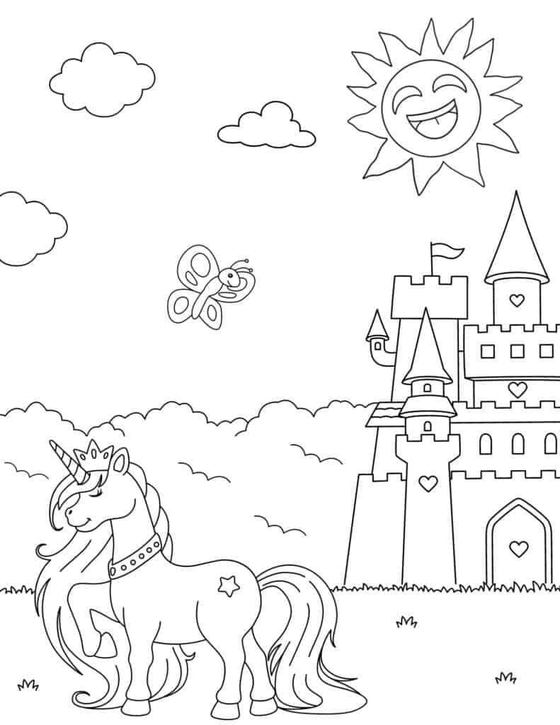 princess unicorn with a castle in the background