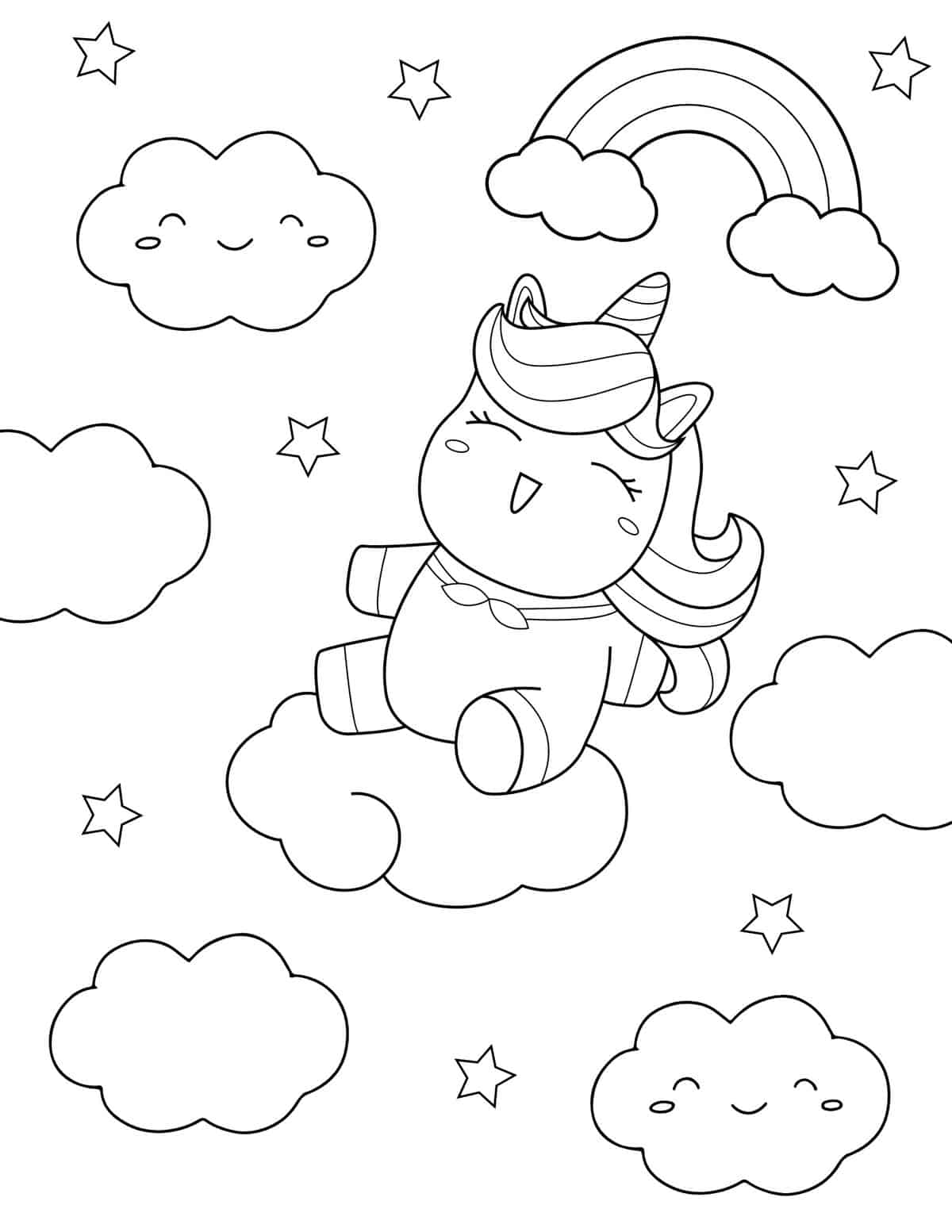 cute unicorn sitting on cloud