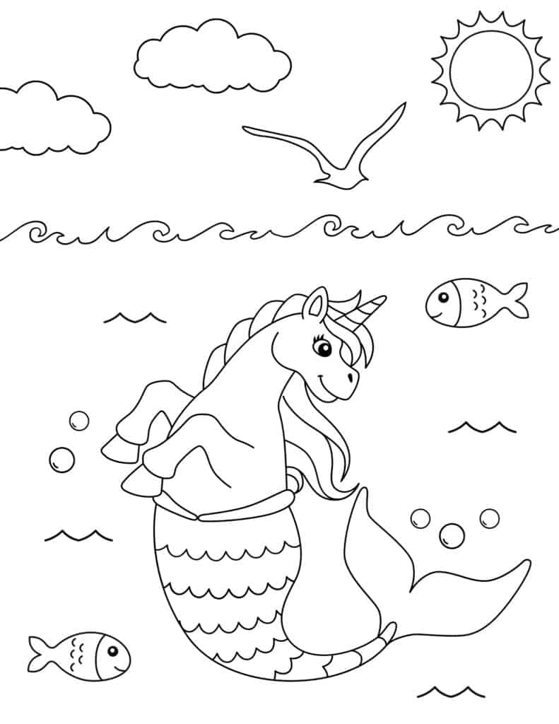 unicorn mermaid coloring page