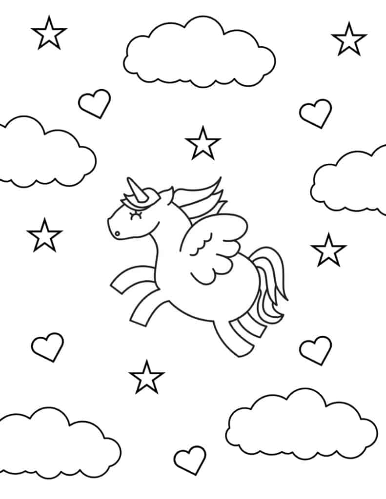 flying unicorn coloring sheet for kids