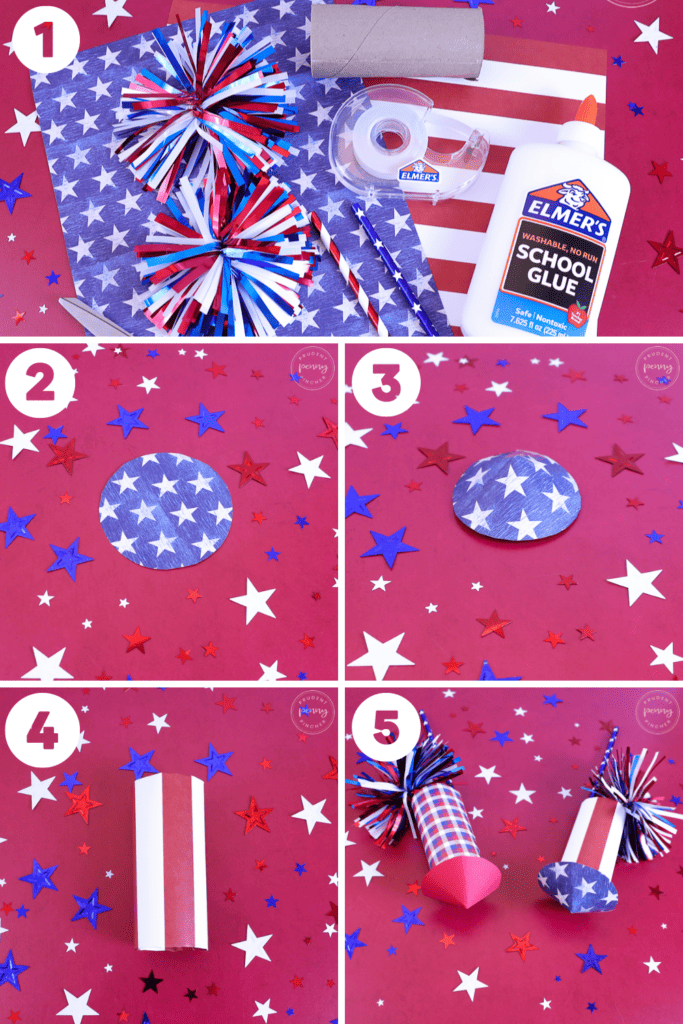 step by step tutorial for 4th of July toilet paper roll rocket craft