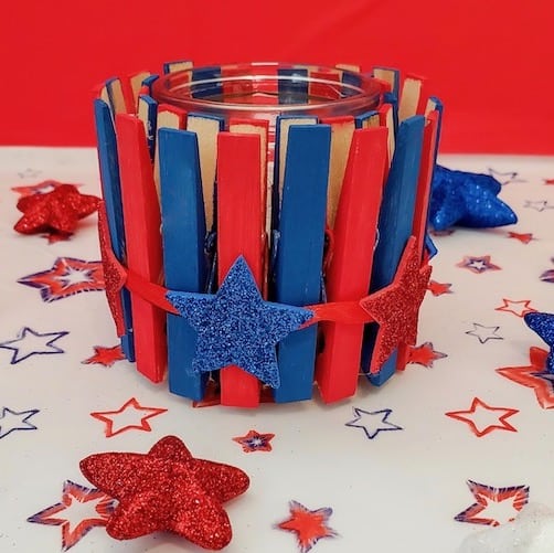 red and blue clothespin candle 4th of July Decoration Idea