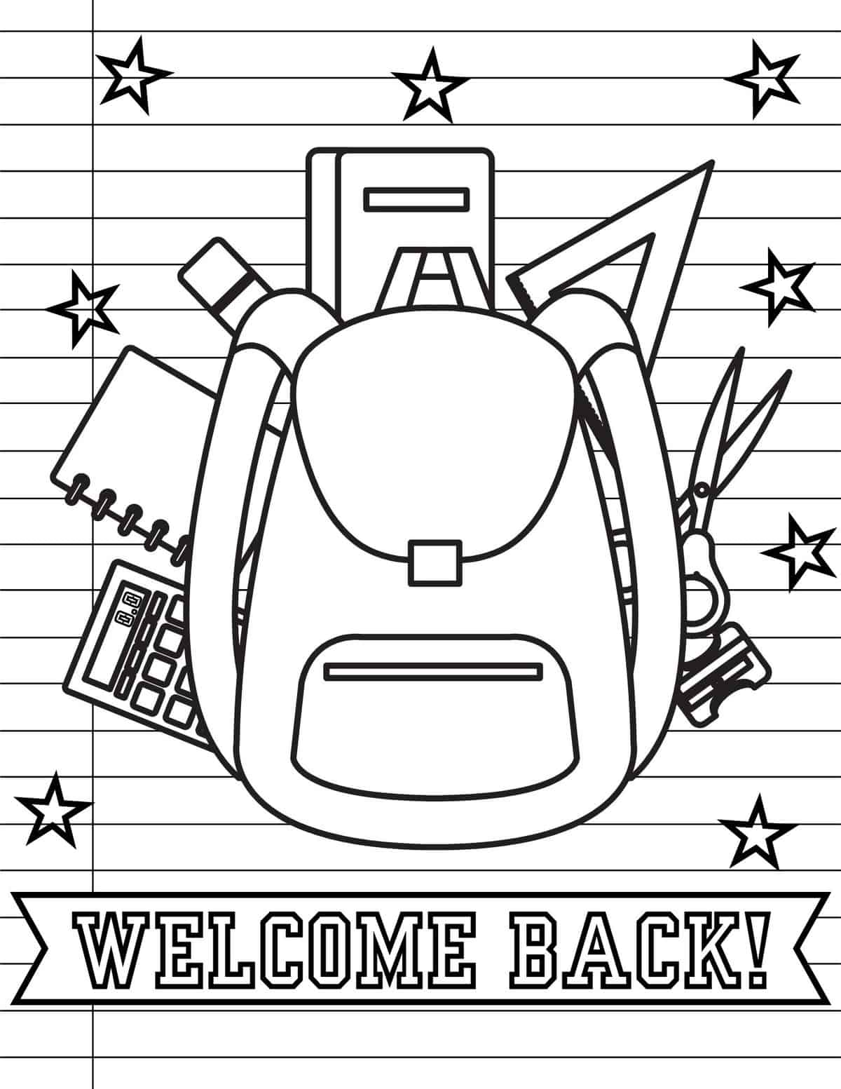 welcome back school backpack coloring page