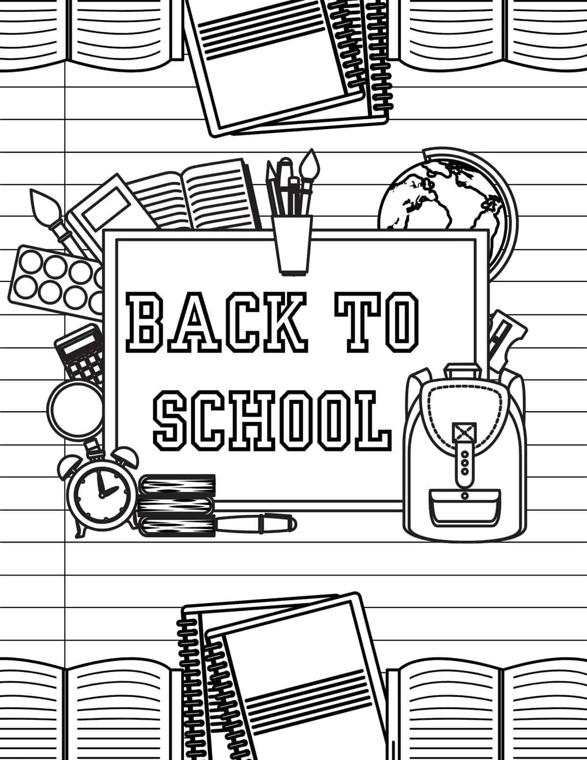 school supplies coloring sheet