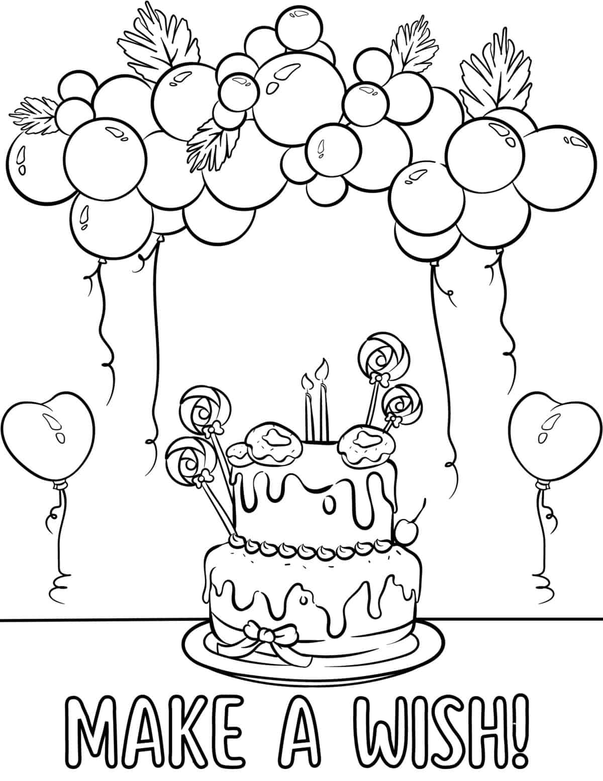 birthday cake and balloon garland