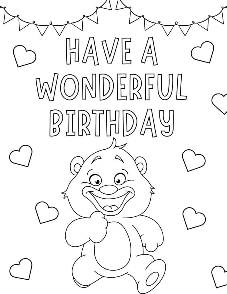 teddy bear birthday coloring sheet