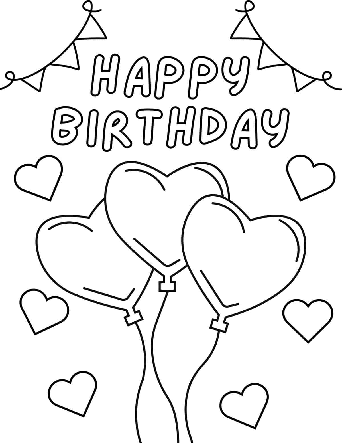 happy birthday heart balloons coloring page