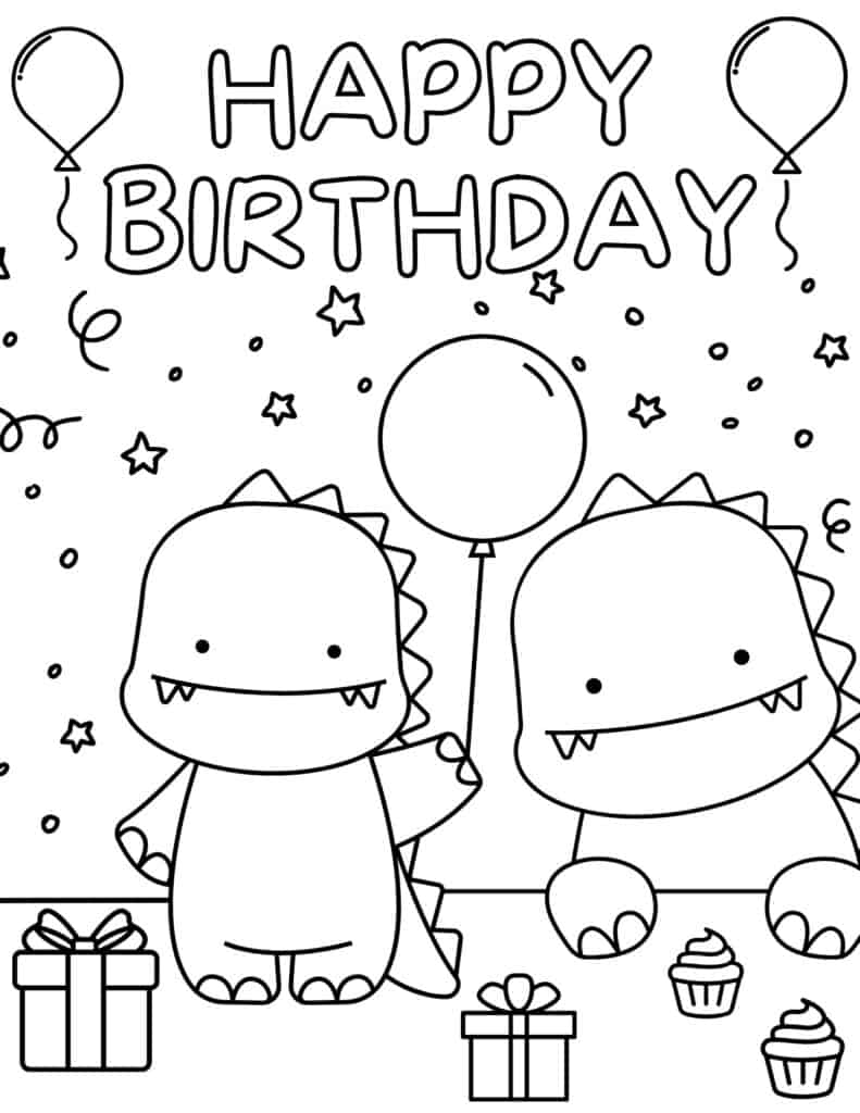 happy birthday dinosaur coloring page