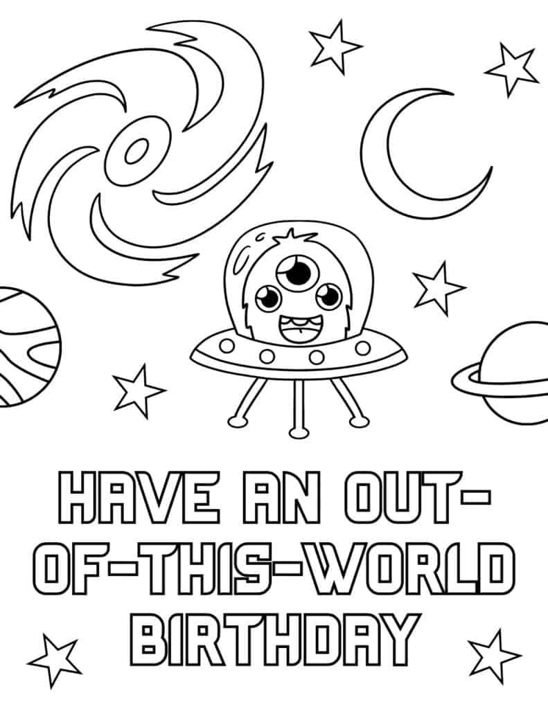 alien birthday coloring page