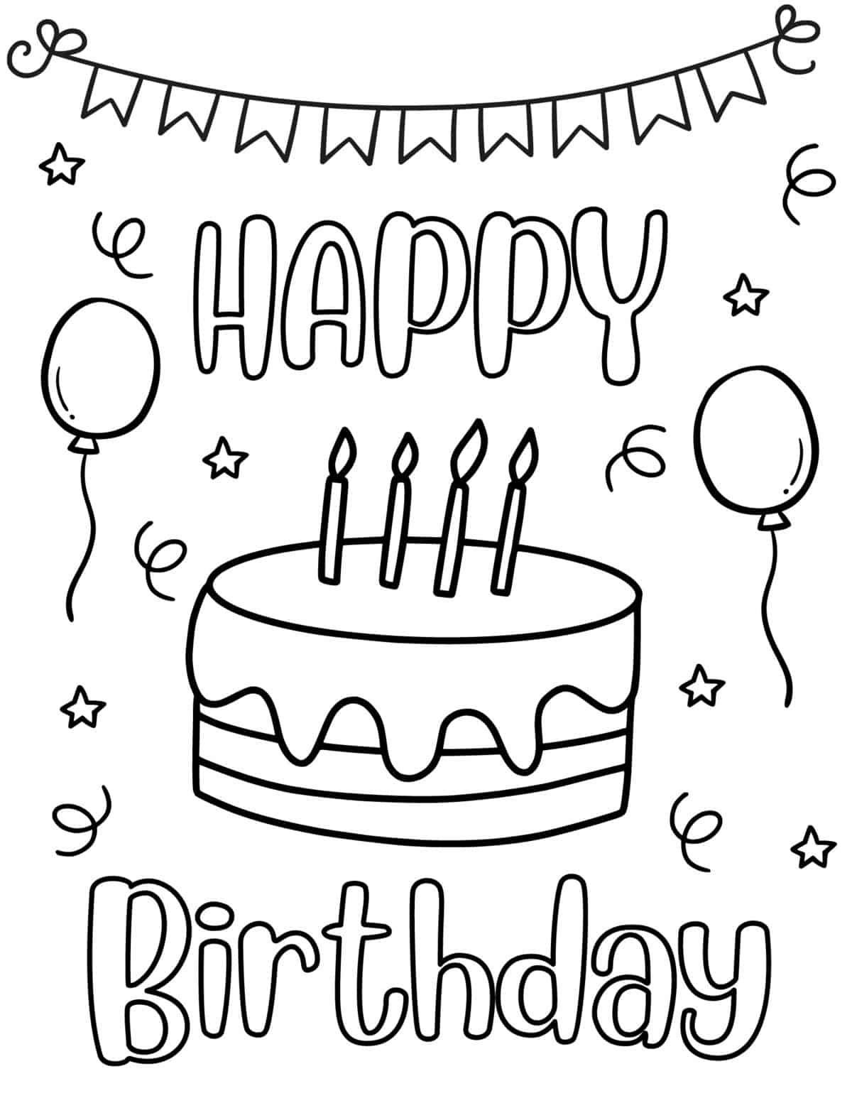happy birthday cake coloring page
