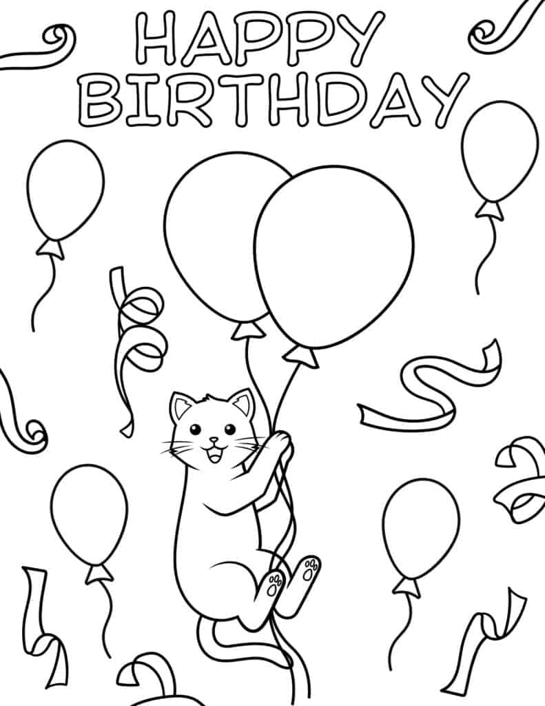 cat with birthday balloons