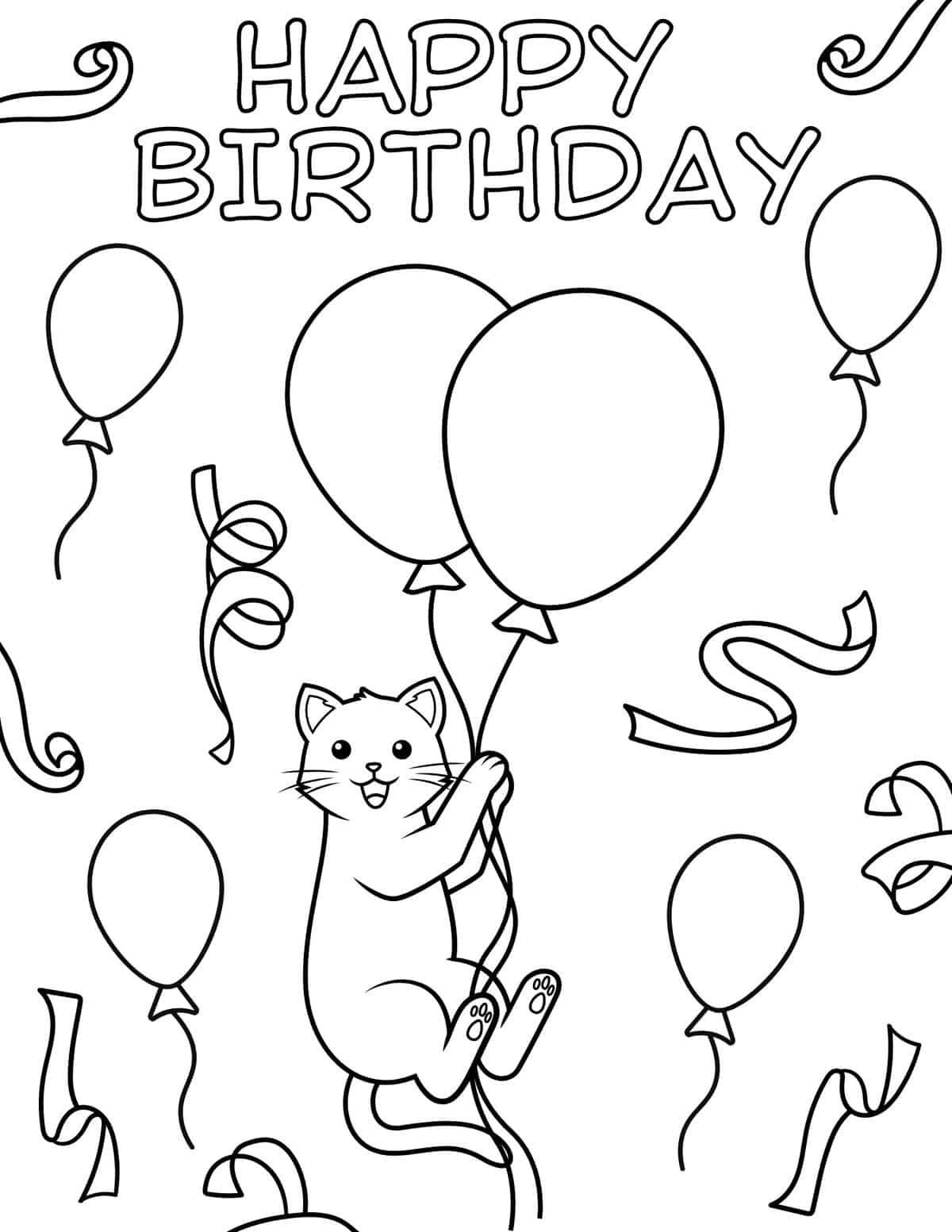 cat with birthday balloons