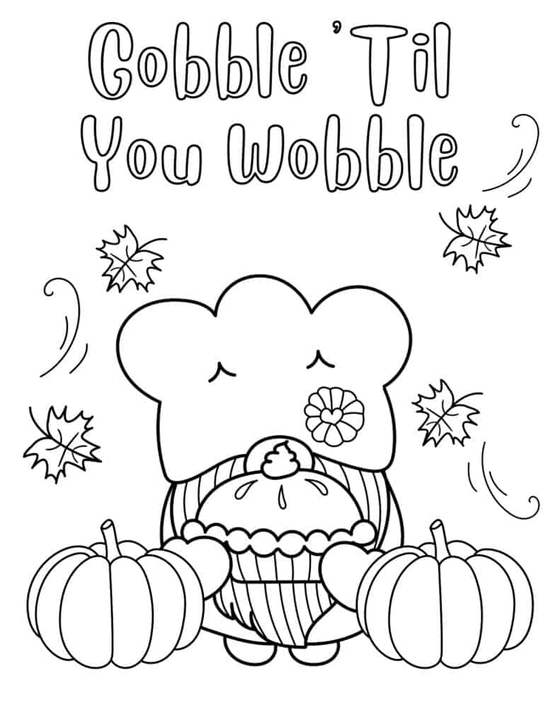 gobble til you wobble thanksgiving gnome holding pumpkin pie