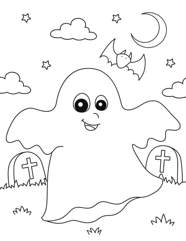 friendly ghost dancing coloring sheet