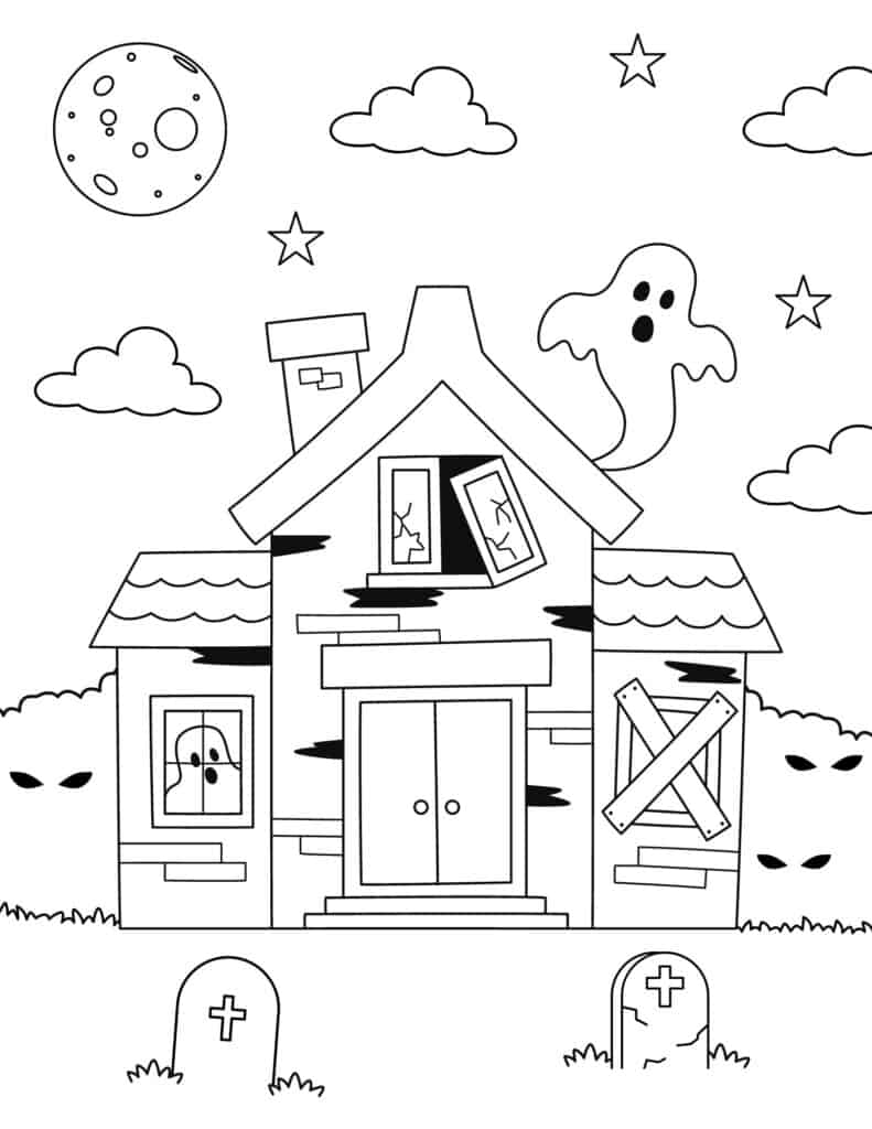 simple haunted house coloring page
