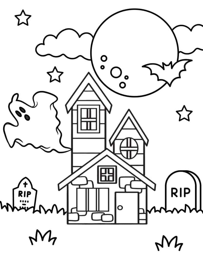 easy haunted house coloring page