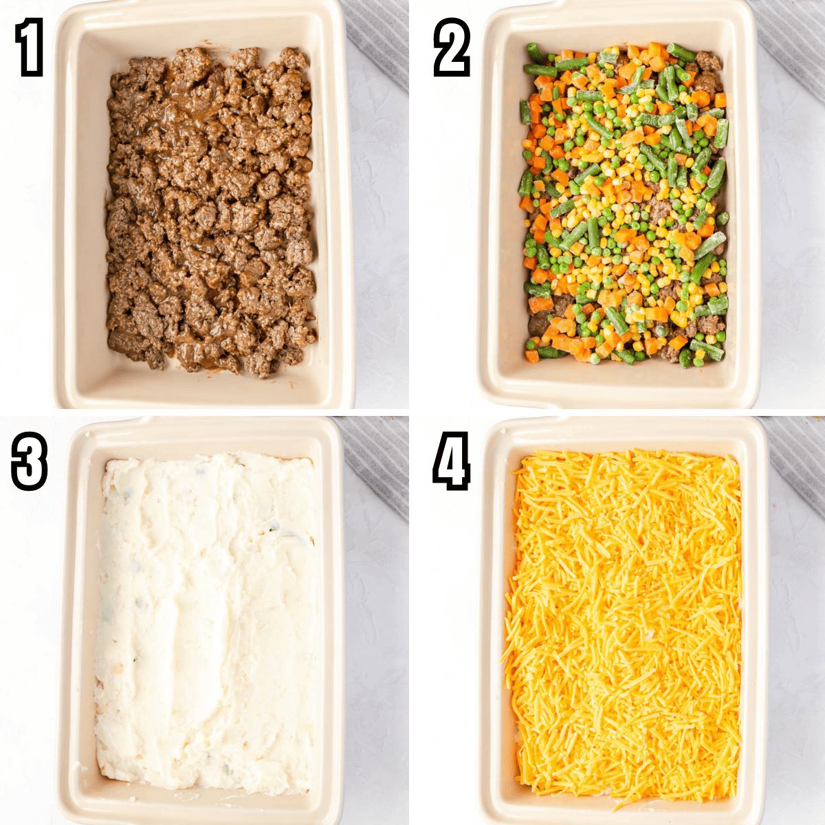 layering ingredients for the easy shepherd's pie