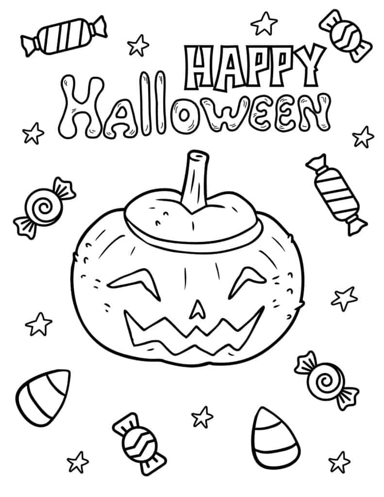 jack o lantern with candy coloring page