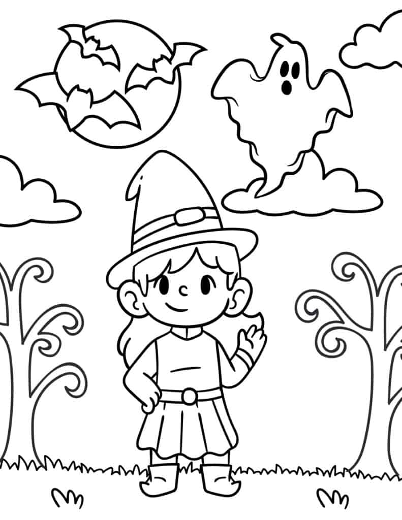 little girl witch coloring page