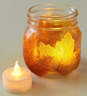 fall mason jar leaf lantern decor