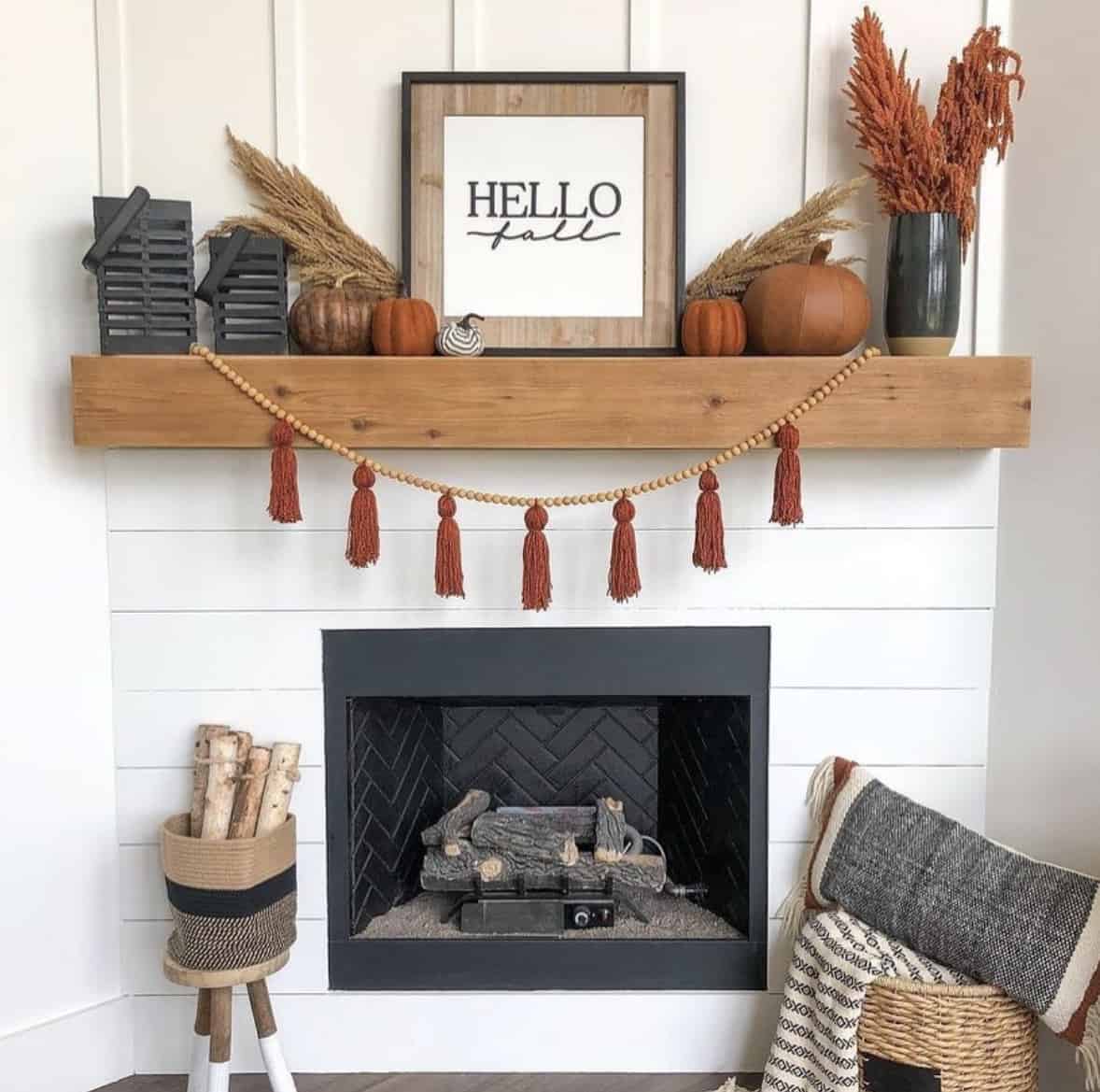 hello fall boho farmhouse mantel