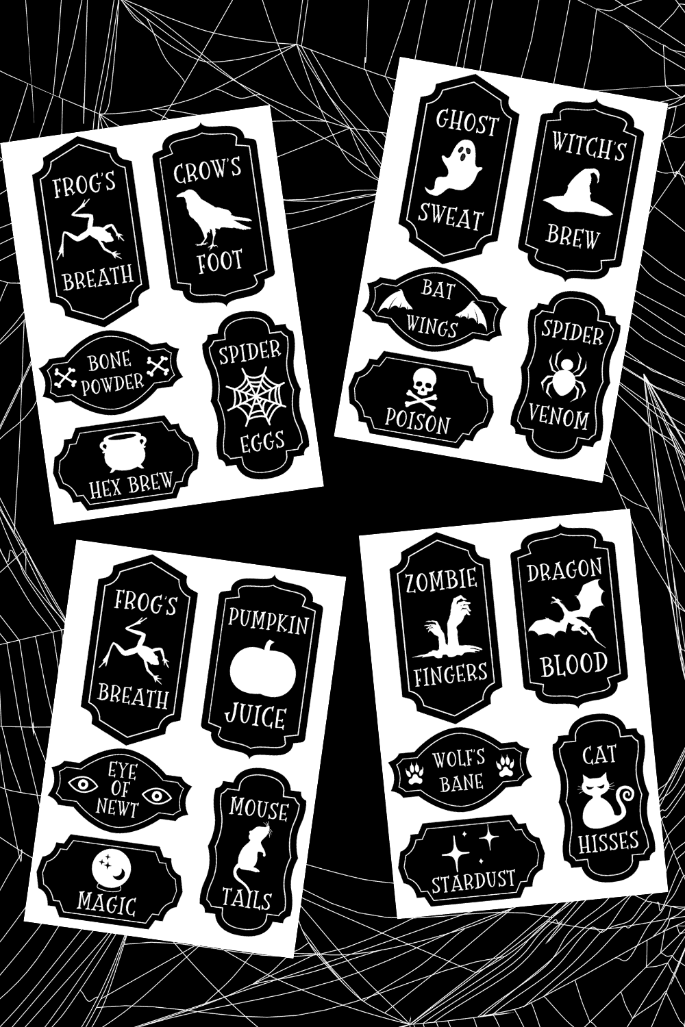  four pages of free printable potion bottle labels