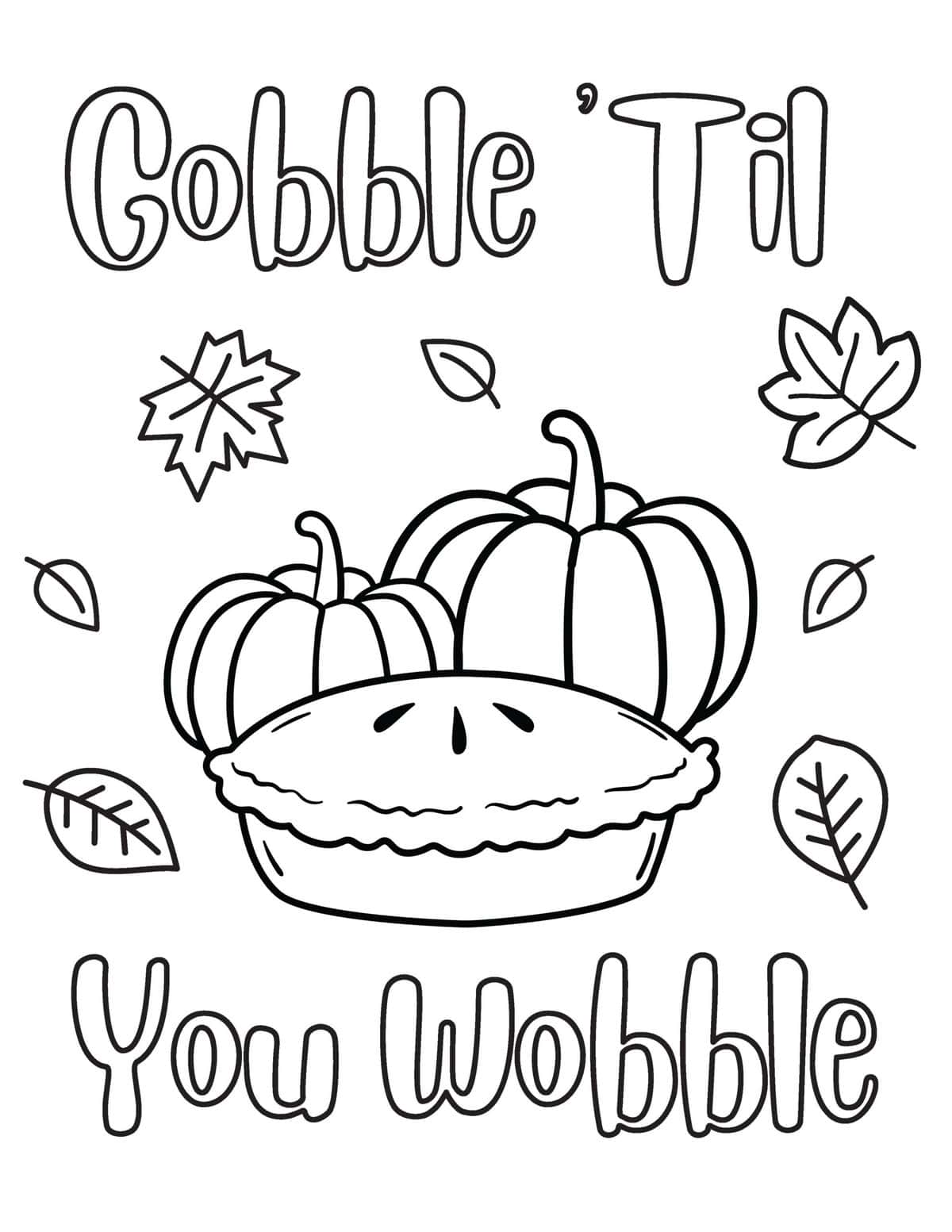 gobble until you wobble pumpkin pie coloring page