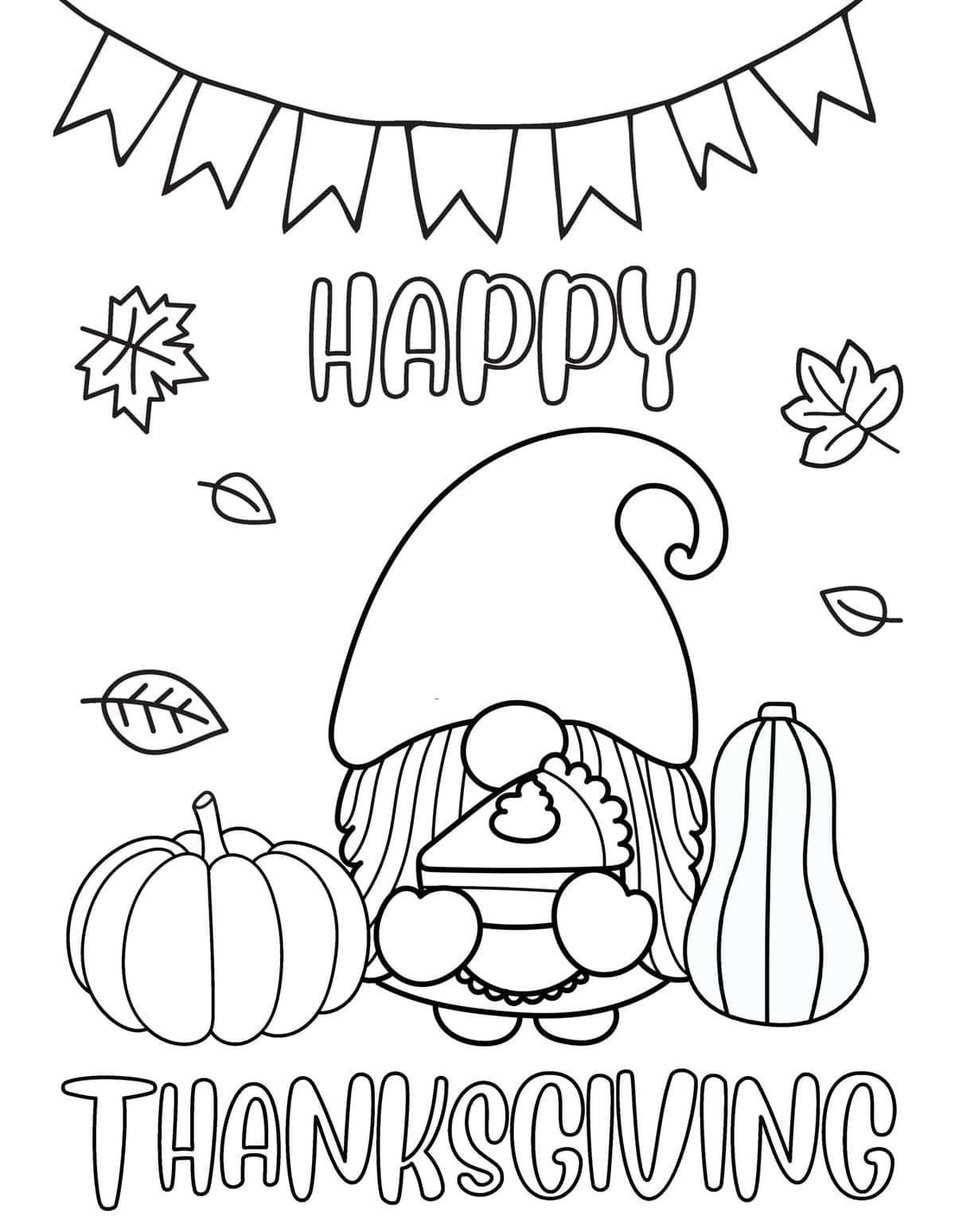 happy thanksgiving gnome coloring page