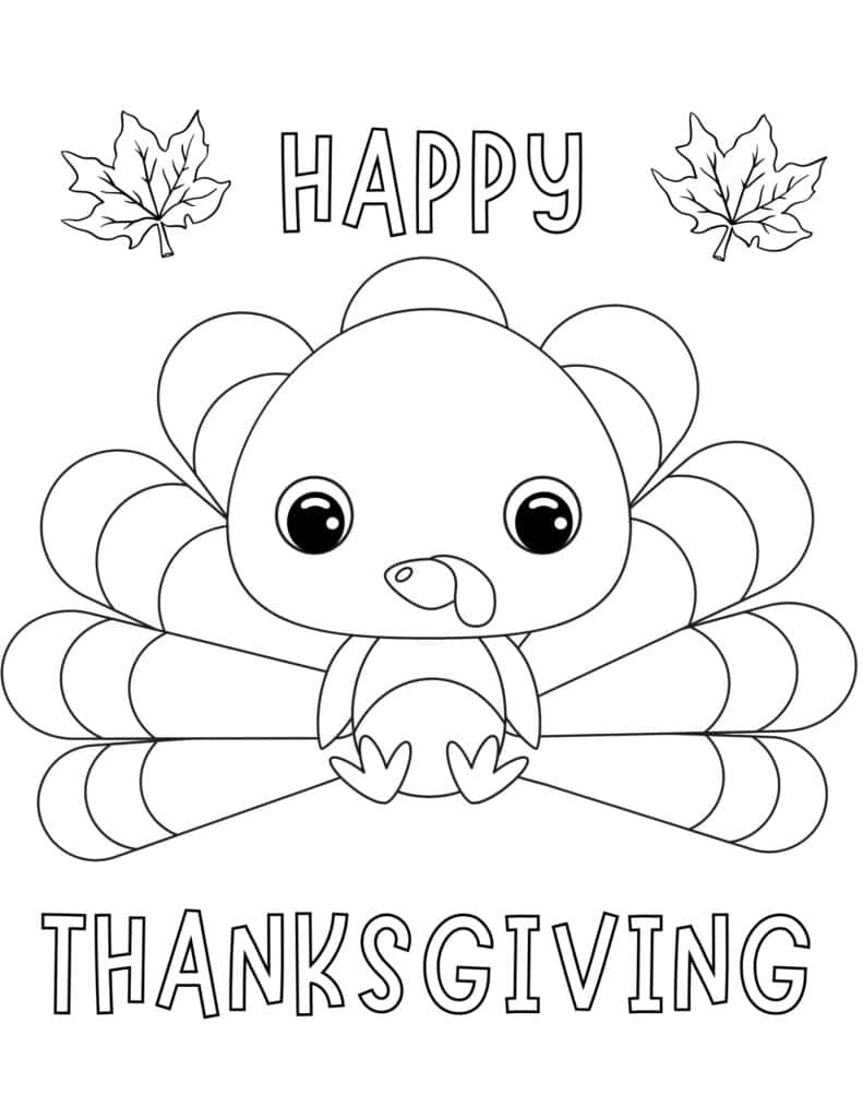 happy thanksgiving baby turkey coloring page