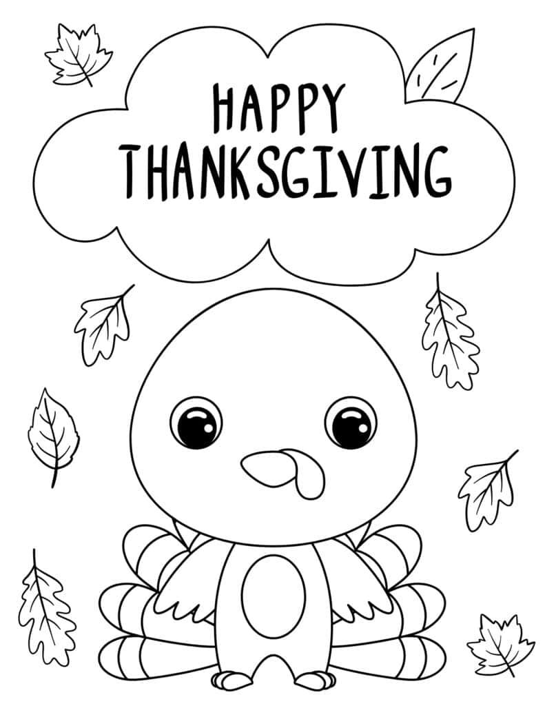 happy thanksgiving baby turkey coloring page
