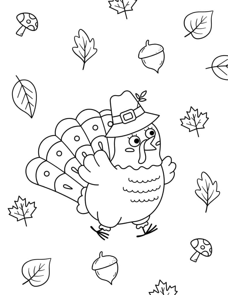 turkey and fall leaves coloring page