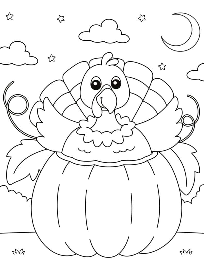 turkey in pumpkin coloring sheet