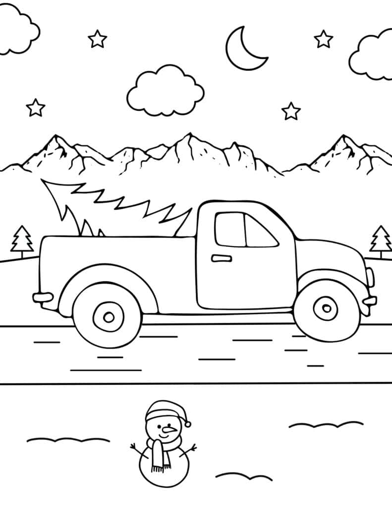 vintage truck Christmas tree coloring page