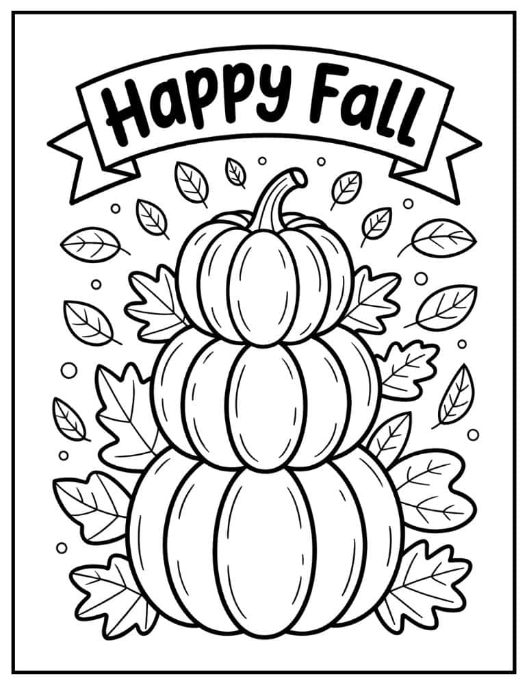 Stacked pumpkins with happy fall banner