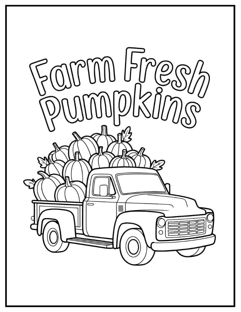 Farm fresh pumpkins with vintage pickup truck
