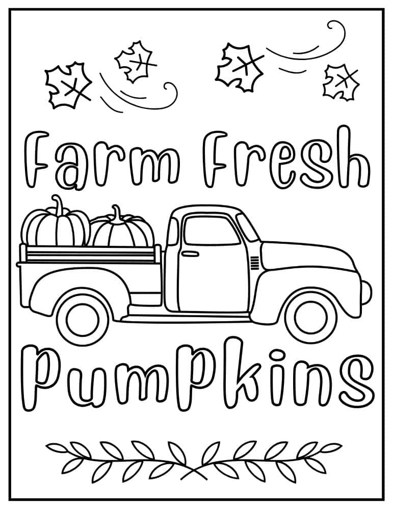 Farm fresh pumpkins truck fall coloring page