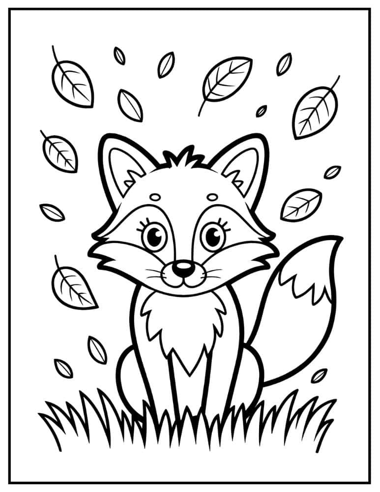 Cute fox with autumn leaves